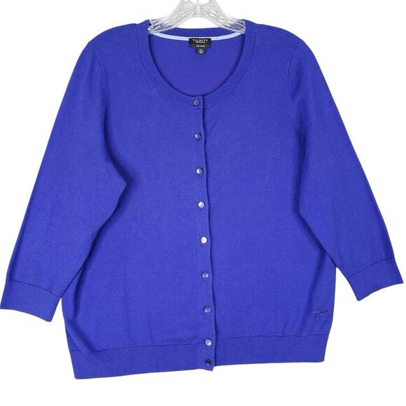 Talbots Cardigan Sweater Plus Size 1Xp Petite Blue Pima Cotton Embroidered - Picture 1 of 9